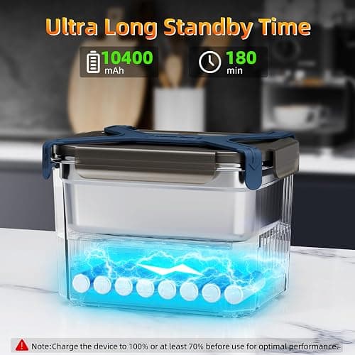 Cordless Electric Lunch Box, 1.2L Self Heating Lunch Box Battery Powered with Automatic Heating, BPA Free, Meal Prep Friendly (Blue) thumbnail 3