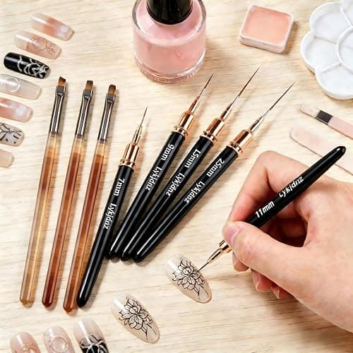 5Pcs Nail Art Liner Brushes, Liner Brush for Nails Gel, Thin Nail Art Brush, Sizes 7/9/11/15/25 mm, 3Pcs Nail Art Clean Up Brushes for Nail Design Painting DIY and Clean Polish Mistake On The Cuticles thumbnail 5