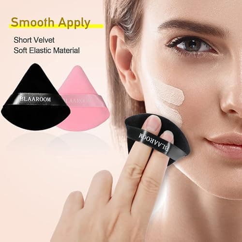 BLAAROOM 12 Pieces Velour Pure Cotton Powder Puff Face Makeup Triangle Powder Puffs for Loose Powder Wet Dry Cosmetic Foundation Beauty Sponge Makeup Tools -Black & Pink thumbnail 3