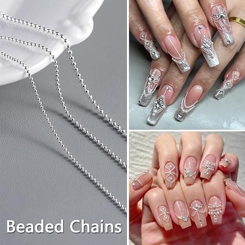 12 Strips Metal Chain 3D Nail Art Charms, Punk Alloy Nail Rivets Jewelry | Gold Silver Dark Gray Nail Chains, Gothic Manicure Accessories for Women, DIY Crafts Decorations thumbnail 6