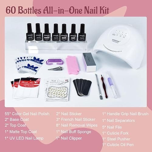 JODSONE Gel Nail Polish Kit 60 PCS with U V Light Soak off Base Top Coat 55 Shine Colors Gel Nail Kit Bright and Dark Brown Wine Red Series Manicure Set for Women and Girls thumbnail 3