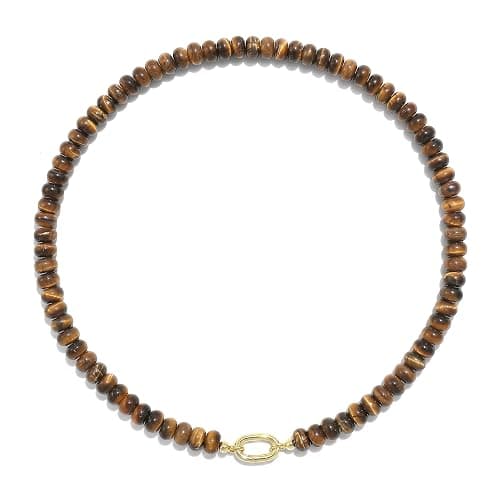 ROISE LADY Tiger Stone Natural Stone Beaded Necklaces for Women Boho Gemstone Bead Choker Summer Beach Vacation statement Trendy Charm Necklace - Image 1