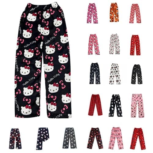 Pyjama Hose Damen Herren Kinder - Pyjamahose Flanell Schlafanzug Y2K Schlafanzughose Baggy Anime Cartoon Kawaii Kuschelig Weich Bequeme Flauschig Casual Schlafhose - Image 1