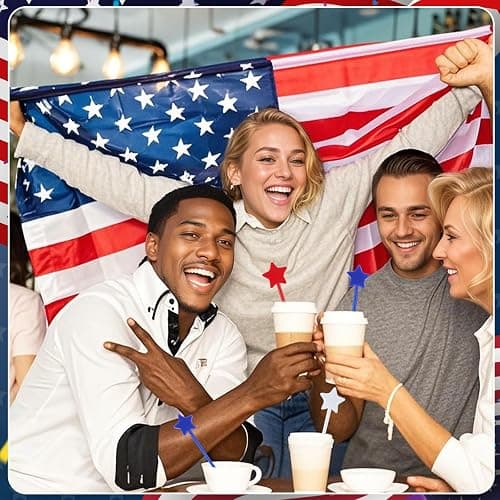 Jansun 36 Pcs 4th of July Patriotic Cocktail Stirrers, Red White and Blue Drink Stirrers Plastic Swizzle Sticks Reusable Coffee Stirrers Stir Sticks for Fourth of July Independence Day Party Supplies thumbnail 5