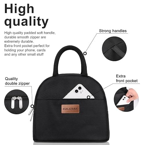 BALORAY Lunch Bag for Women Men Insulated Lunch Box for Adult Reusable Lunch Tote Bag for Work, Picnic or Travel (Solid Black) thumbnail 4
