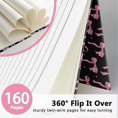 LIANGW Coquette Pink and Black Bow Notebook Journal for Teen Girls & Women, Preppy Cute Journal Gifts for Women, Pink Girly Gifts, Black Office Supplies, Hardcover Spiral Notebook, 5.5x8.3 Inch thumbnail 5