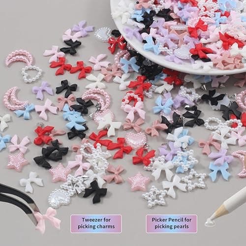 Artdone Nail Art Studs Kit, 12 grids 8 Colors 3D Charms and Pink Mix White Star Heart Moon Cute Nail Jewels for DIY Decoration thumbnail 4