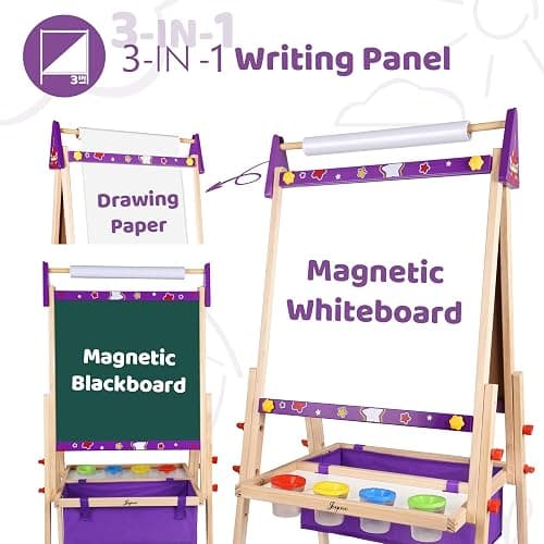 Joyooss Art Easel for Kids Easel for Toddlers,Adjustable Standing Wooden Toddler Easels Kid Whiteboard & Chalk Board Kids Dry Erase Board,Art Easel for Kid Age 2-4 4-8 9-12 Drawing Easels thumbnail 7
