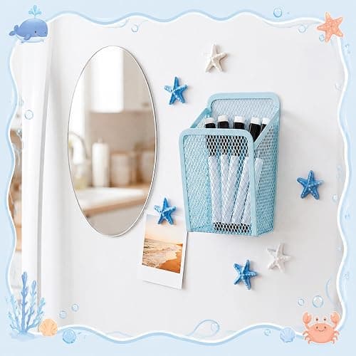 Sabary 15 Pcs Coastal Starfish Seashell Locker Decoration and Organizer Set Locker Wallpaper Magnetic Pen Holder and Mirror Whiteboard Marker Shell Cork Board with 3 Magnetic Clip 6 Starfish Magnets thumbnail 6