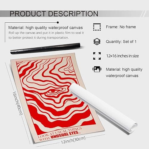 Medpol Retro Red Abstract Eye Canvas Wall Art Vintage Hippie Trippy Poster Affirmation Quotes Wall Decor 60s 70s Psychedelic Quirky Prints for Apartment 12x16 inch Unframed thumbnail 2