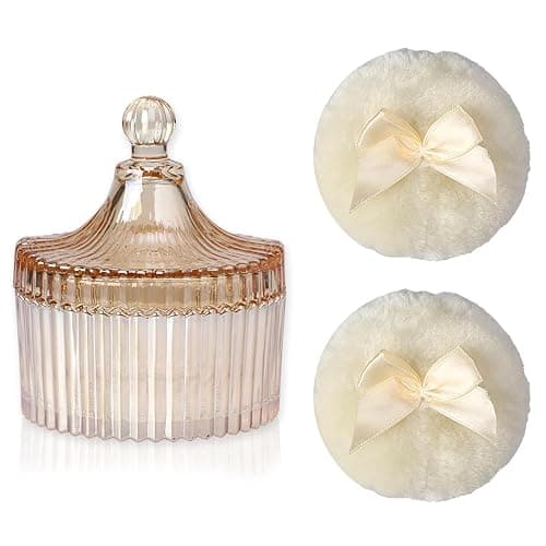 Body Powder Puff and Container, Glass Dusting Powder Jar with 2 Puffs | Reusable & Washable, Clear Glass Design, Perfect for Makeup, Body Powder & Skincare, Ideal for Home & Daily Use (Golden)) - Image 1
