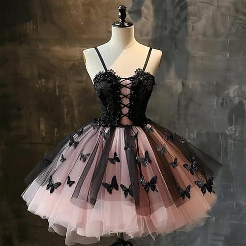 Mauuwy Gothic DAMA Dresses for Teens Black Tulle Short Prom Dress 3D Butterfly Homecoming Dresses for Girls - Pink - 14 thumbnail 3