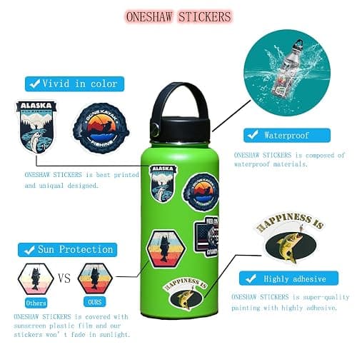 LINZZE ONESHAW Fishing Stickers Pack Waterproof Vinyl Bumper Decals Perfect for Laptop Car Skateboard Water Bottle Hard hat Scrapbook Travel Case Guitar Luggage Motorbikes (50-Pcs Fishing) - 50pcs Fishing thumbnail 2