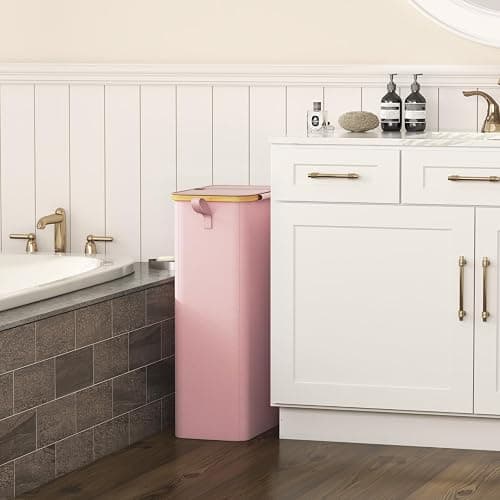 Lifewit 75L Slim Laundry Hamper with Lid and Removable Bag, Pink | Bamboo Handles, Foldable Narrow Laundry Baskets, Thin Laundry Bin, Dirty Clothes Hamper for Laundry, Bathroom, Bedroom, Dorm thumbnail 2