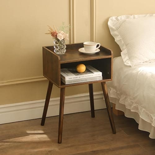 MaxSmeo Nightstand, Mid Century Modern Side Table Bedroom with Storage, Small End Bedside Table with Solid Wood Legs for Living Room, Office Small Spaces (Rustic Brown) - Image 1