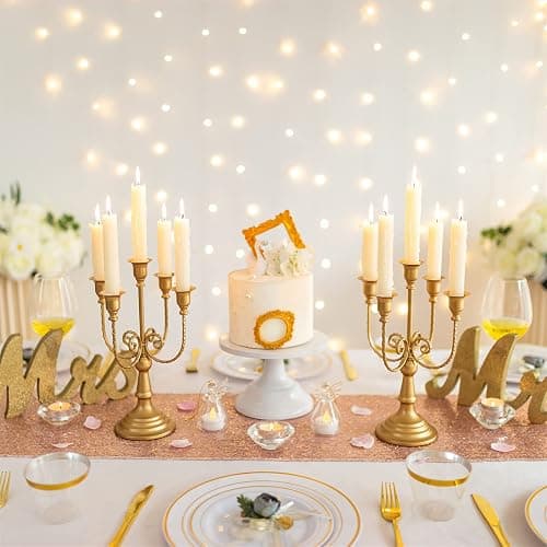 Sziqiqi Gold Candelabra Candle Holders for Wedding Christmas, 5 Arms | 11.6in Tall, Easy Assembly, Vintage Metal Candlestick Holder for Wedding Table Centerpiece, Party Dining Table, Mantel Decor thumbnail 4
