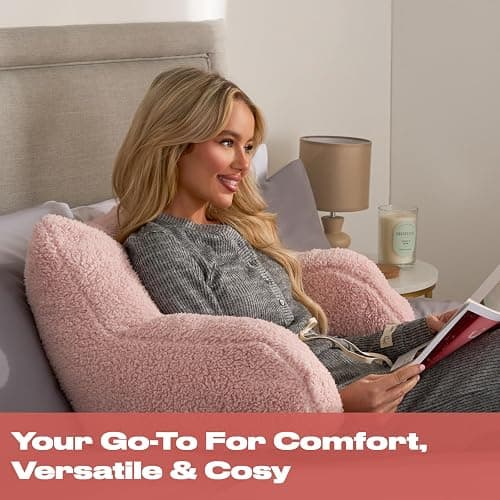 OHS Cuddle Cushion Teddy Pink, Reading Pillows for Bed Super Soft Cosy Pillow with Arms Support Pillows for Sitting up in Bed Teddy Pillow for Adults thumbnail 3