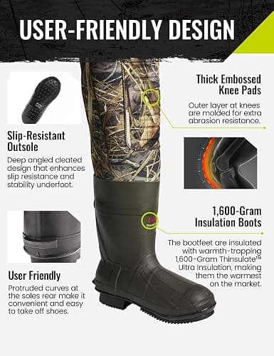 TIDEWE Hunting Wader with 1400&1600G Insulation Rubber Boot, 5mm Neoprene Waterproof Chest Wader for Fishing, Hunting thumbnail 4