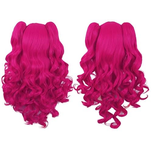 MapofBeauty Lolita Long Curly 2 Ponytails Clip on Cosplay Wig, Hot Pink | Wig 28 Inch/70 cm, Ponytail: 20 Inch/52 cm thumbnail 7