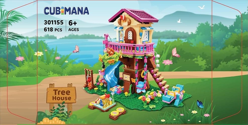 CUBIMANA Treehouse Building Toys with LED Light - 618 Piece Tree House Building Set, 3-Storey Up House with Slide & Stickers, Ages 6-12 thumbnail 11