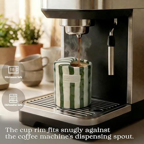KOIMYSA Ceramic Travel Coffee Mug with Straw Hole 12oz, Espresso Cups | Hand Painted Pottery Coffee Mug, Retro Striped To Go Coffee Mug for Hot & Cold Drinks, Microwave & Dishwasher Safe, Green thumbnail 4