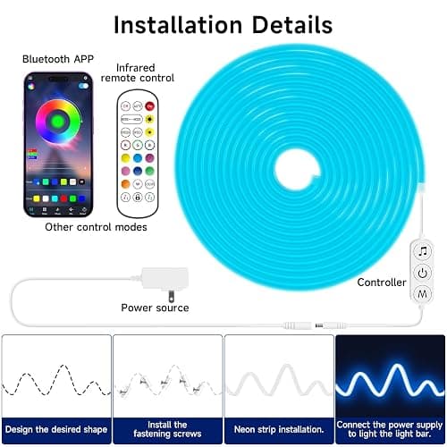 KANTUTOE LED Neon Rope Lights, 13.1ft RGB LED Light Strip, 24V Music Sync App/Remote Control DIY Rope Light, IP67 Waterproof Gaming Neon Strip Lights for Bedroom Indoor Oudoor Décor thumbnail 5