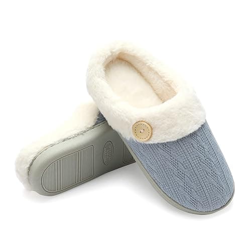 Chantomoo Womens Slipper Warm Comfy Memory Foam House Slippers Knitted Shoes Faux Fur Lined Anti-Skid Rubber Sole Bedroom Cozy Indoor Outdoor Slippers thumbnail 6