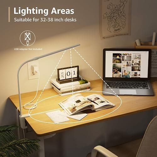 Lepro Small Desk Lamp with Clamp, LED Reading Lamps with 450LM, 3 Color Modes 10 Brightness, Dimmable USB Clip on Desk Light with Gooseneck Swing Arm for Nail, Home Office and Dorm (White) thumbnail 7