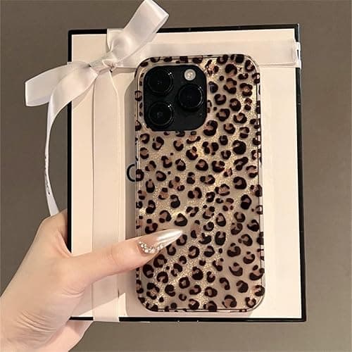 inewateri Compatible for iPhone 13 & iPhone 14 Case with Cute Cheetah Leopard Print Retro Aesthetics Design Soft Slim TPU Shockproof Protective Bumper Glitter Shiny Phone Cover-Gold - Image 1