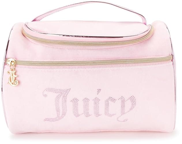 Juicy Couture Pink Makeup Bag Cosmetics Organizer Travel Essentials Hanging Duffel Velour Rhinestones thumbnail 4