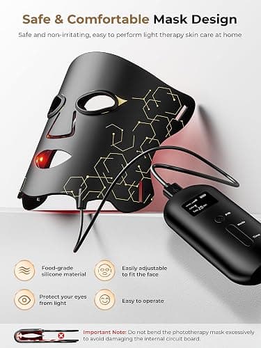 Aurphany Red Light Therapy Mask with Cooling Gel Pack, 7-Color NIR 850nm LED Face Mask, LED Light Therapy Mask (E106A) with Rechargeable Remote - 180 Mins Use, Red Light Mask Home Travel Gift, Black thumbnail 6