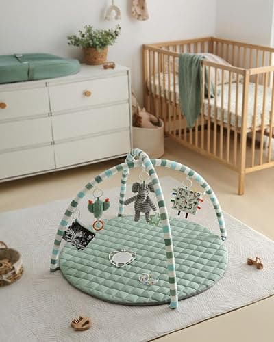 Blissful Diary Baby Play Gym Mat, Play Mat Activity Mat with 6 Detachable Toys for Stage-Based Sensory & Motor Skill Development, Easy to Install & Clean, Baby Essentials Gift, Sage Green thumbnail 2