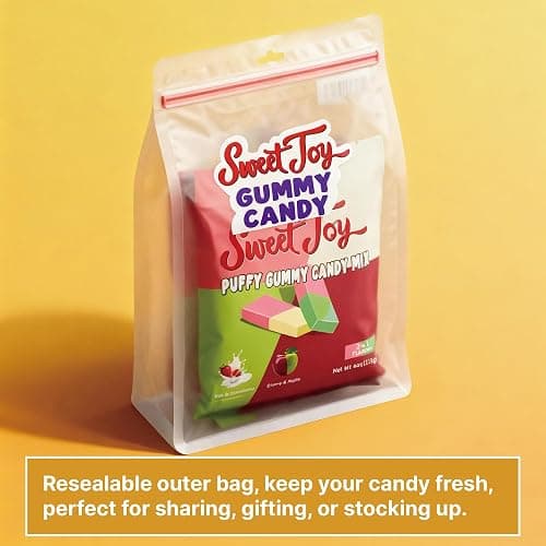 SweetJoy Puffy Gummy Candy Mix Fat Free Milk, Strawberry, Cherry, Apple Flavored Candy 16oz Total (4 Bags × 4oz), Value Pack Perfect for Birthdays, Halloween, Parties, Travel, Kids and Adults thumbnail 4