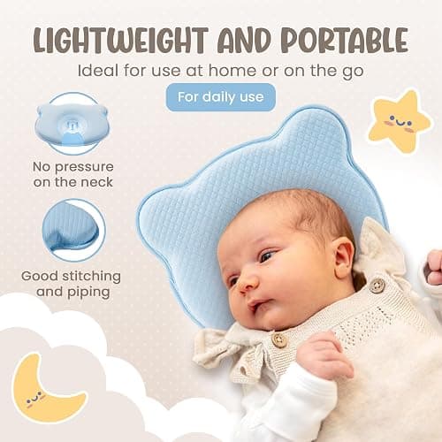 MarBoost Soft and Breathable Baby Pillow with Memory Foam and Bear Design (Blue) thumbnail 6