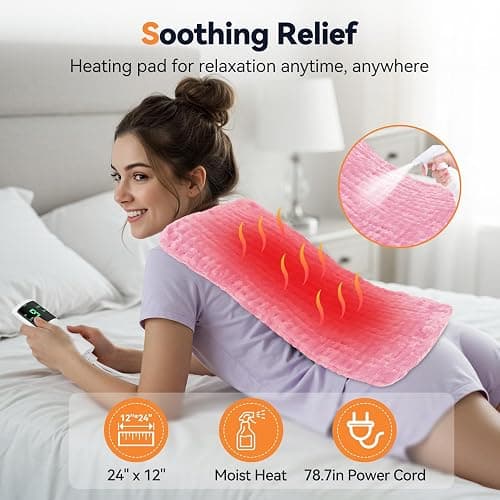Heating Pad for Back Pain, 24''×12'' Electric Heat Pad with 9 Heat Levels & 4 Auto-Off Timers, Portable Heating Pad for Period Cramps, Shoulder, Neck, Machine Washable, Gifts for Women and Men thumbnail 5