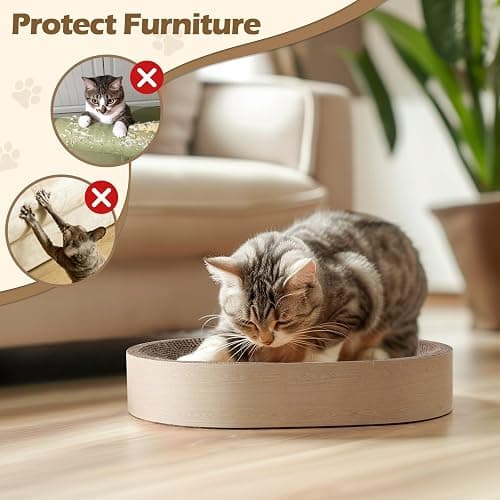 ComSaf Cat Scratching Board - Cat Scratcher Bed for Indoor Cats, Corrugated Cardboard Cat Scratch Pad, Durable Oval Cat Scratcher Bed Bowl for Kitten, Furniture Protector thumbnail 6