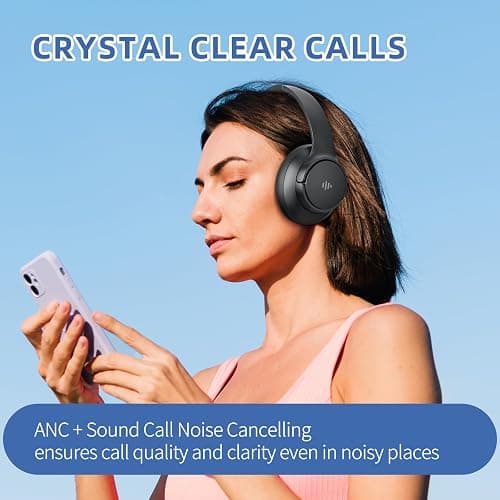 Eduiosma Active Noise Cancelling Headphones, Wireless Over Ear Bluetooth Headphones with Microphone, Transparency Mode, 70H Playtime, Hi-Res Audio, Deep Bass, Bluetooth 5.3, Lightweight Design,Black thumbnail 9