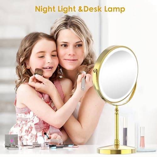 Lighted Makeup Mirror, 3000 mAh Rechargeable Double Sided Magnifying Vanity Mirror with 3 Colors, 1x/10x, 360° Rotation , Brightness Adjustable Magnification Cosmetic Light up Mirror, Women Gift thumbnail 2