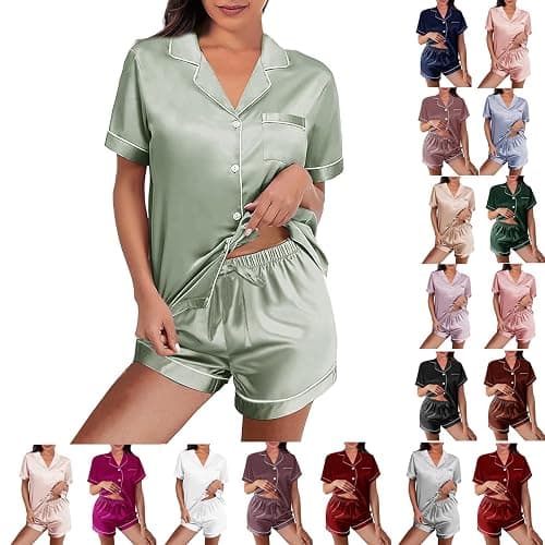 WJing Yi Jia Womens Silk Satin Pajamas Loungewear Two-Piece Sleepwear Button-Down Floral Pj Set XS-4XL thumbnail 5