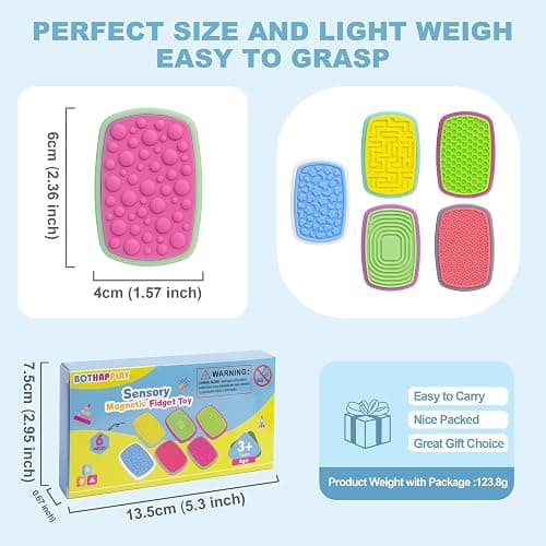 Magnetic Fidget Sliders 6 Pack, Large Textured Sensory Toys for Kids Adults | Stress Relief Toys for ADHD Autism, Quiet Silicone Fidgets for Classroom Office Travel, Birthday Gifts thumbnail 2