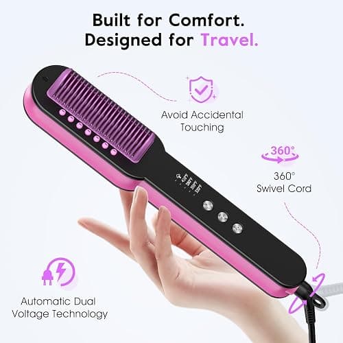 slopehill Steam Hair Straightener Brush – Ionic Steam Straightening Brush for Smooth, Frizz-Free Hair, Fast Heating, 4 Adjustable Temperature, Anti-Scald Design thumbnail 7