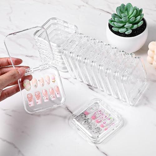 30 PCS Press on Nail Boxes with 5 Pcs Adhesive Double Sided Tape, Clear Acrylic Nail Display Box for Storage Nails Tips Press on Container Plastic Empty Packaging Boxes for Nails Art Home thumbnail 4