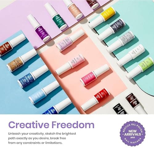 beetles Gel Polish Nail Art Gel Liner Nail Polish Set- 20 Colors Liner Gel Polish Pink Blue White Red Brown Glitter Gel Nail polish Soak Off UV Gel Built Thin Nail Brush in Bottle Gifts for Women thumbnail 2