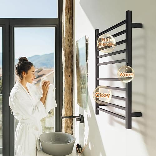 Poloma Wall Mounted & Freestanding Towel Warmer Rack for Bathrooms, Electric Heated Towel Rack Heater, Stainless Steel, Matt Black. thumbnail 2