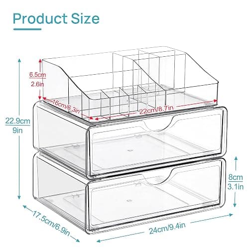 Vtopmart 3 Tier Clear Makeup Organizer with Drawer, Cosmetic Storage for Dresser Countertop and Bathroom Vanity, Beauty Holder for Lipstick Brush Skincare - 3 Tier thumbnail 3