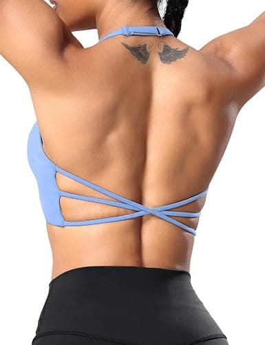 YEOREO Women's Sports Bra Halter Workout Sports Bra Strappy Criss Cross Back Bra Removable Padded Yoga Crop Top - Image 1