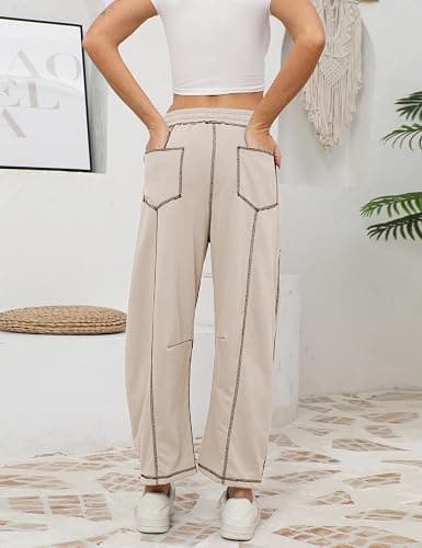 Athlisan Womens Baggy Barrel Pants Wide Leg Lounge Drawstring Sweatpants with Pockets thumbnail 3
