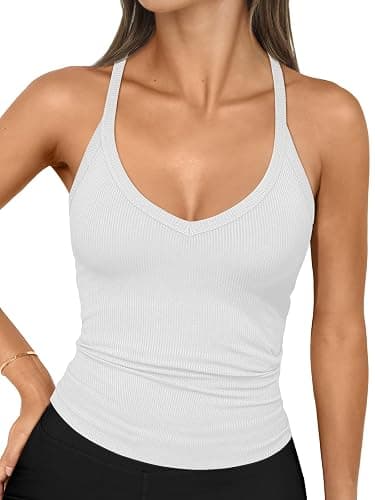 Trendy Queen Womens Workout Tank Tops Racerback Summer 2025 Camisole Top V Neck Ribbed Sleeveless Beach Fashion Clothes - Image 1