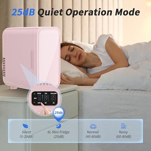 YASHE Mini Fridge, 6 Liter/8 Cans 110V AC/DC Portable Thermoelectric Cooler Refrigerators for Bedroom, Skincare, Beverage, Office, Dorm Room and Car, Pink thumbnail 8