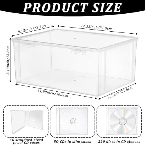 Stackable Clear Plastic CD Organizer,11.9"x 8.5"CD Storage Box, Clear CD Holder Case with Lids Store 40+ CDs, Storage Container Shelf Organizer Bin for DVDs,Video Games, Blu-ray, Books, Home, Office thumbnail 3